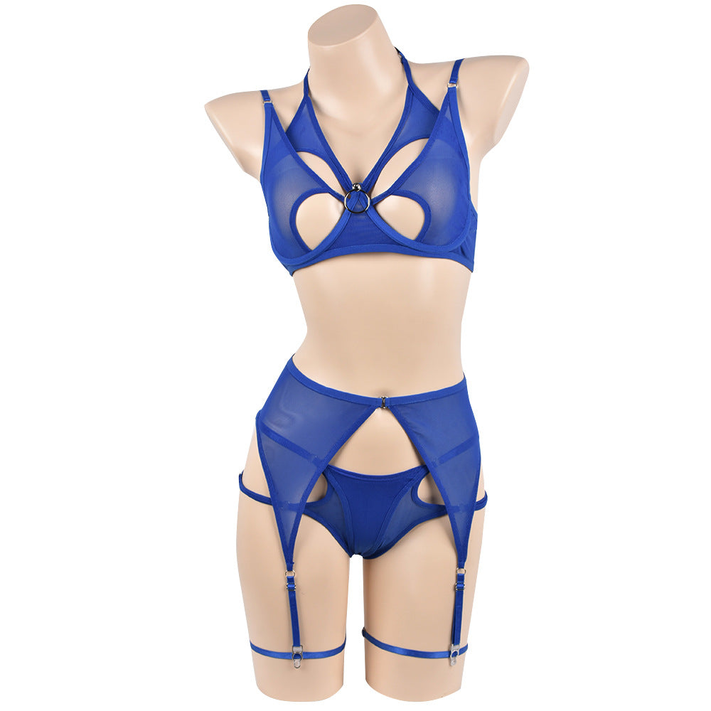 Sexy Mesh Stitching Ladies Sling Sexy Lingerie Four-Piece Set Women's Clothing