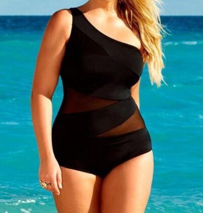Swimsuits Fat MM Plus Size Swimwear One Piece Black Mesh Sexy Monokini One Shoulder Biquinis Women Beachwear Fused XXXL