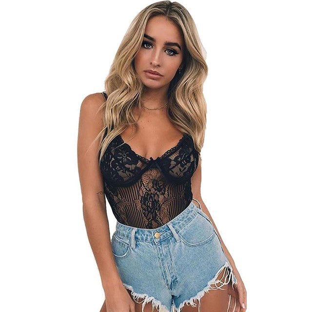 Sexy Mesh Hollow Out Lace Siamese Lingerie Sleepwear