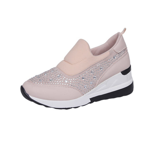 Large slope heel shoes for women in spring, new rhinestone inner height increasing shoes, high heels, lazy shoes, casual sports shoes for women